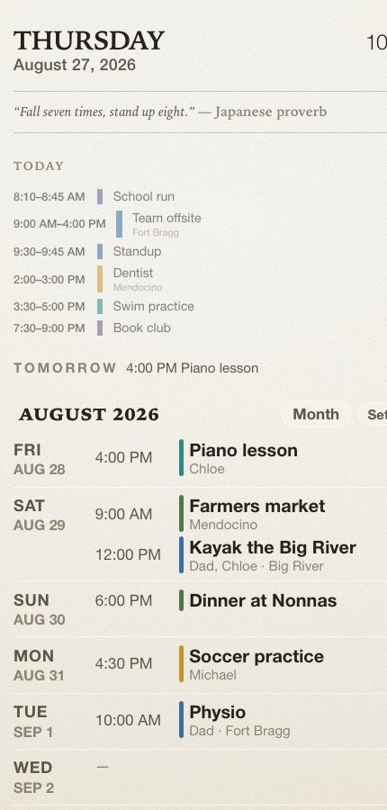 The calendar on a phone: a compact agenda of the days ahead.